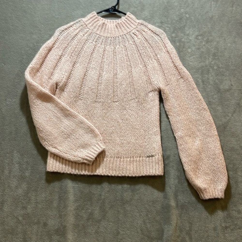 Abercrombie & Fitch Pink Mock Neck Sunburst Ribbed Chunky Knit Sweater Women S